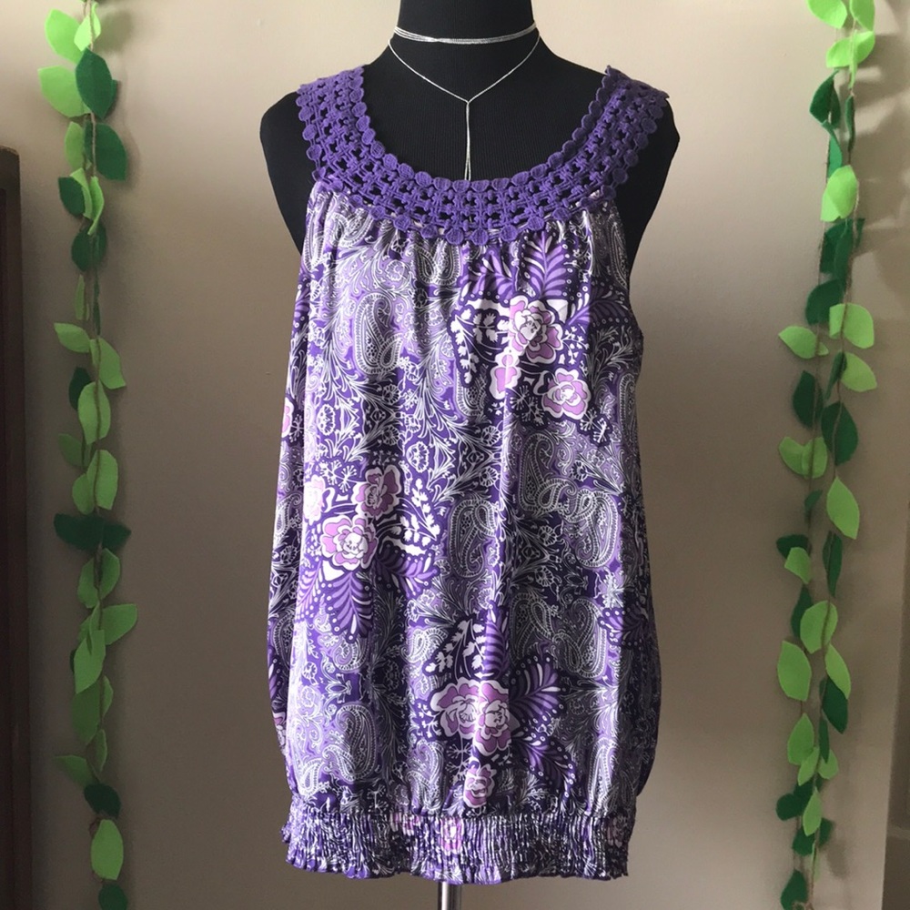 Purple paisley with knit detail top